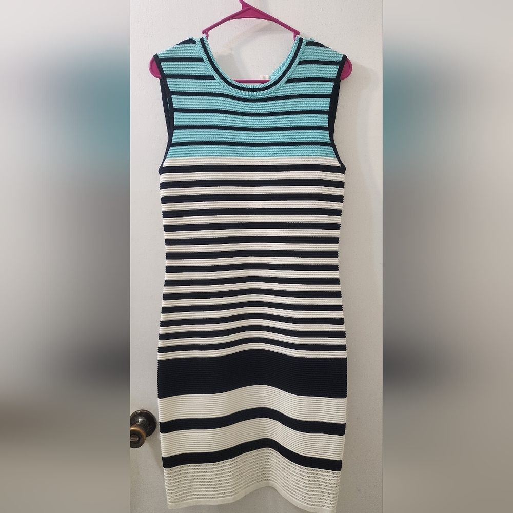 Striped Sleeveless Dress - Black, White, and Green